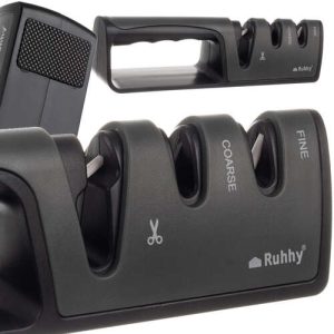 Keramični brusilec nožev z ergonomskim ročajem in tremi režami za učinkovito brušenje nožev in škarij