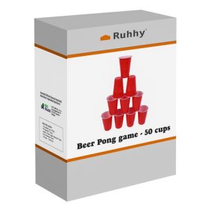Pakiranje komplet za Beer Pong z 50 rdečimi lončki in 3 namiznoteniškimi žogicami, idealno za zabave in druženja.